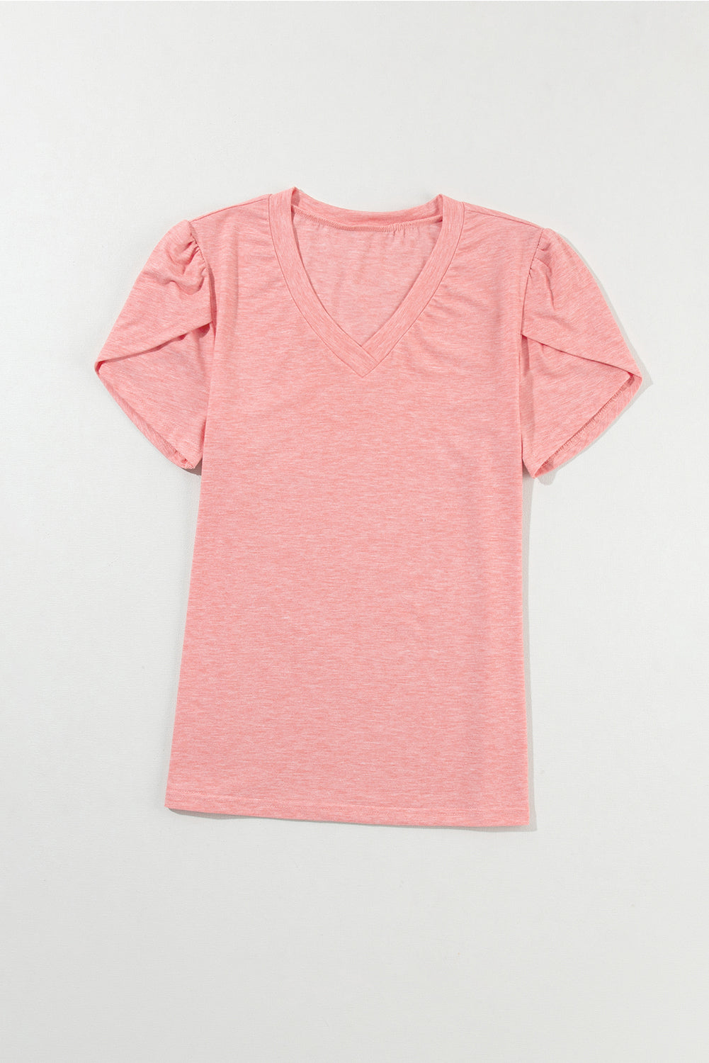 Rose Tan Tulip Sleeve V Neck T-Shirt