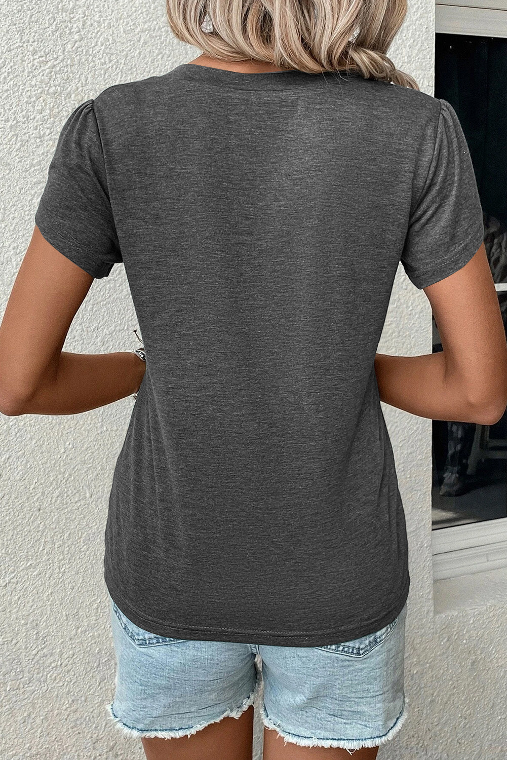 Rose Tan Tulip Sleeve V Neck T-Shirt