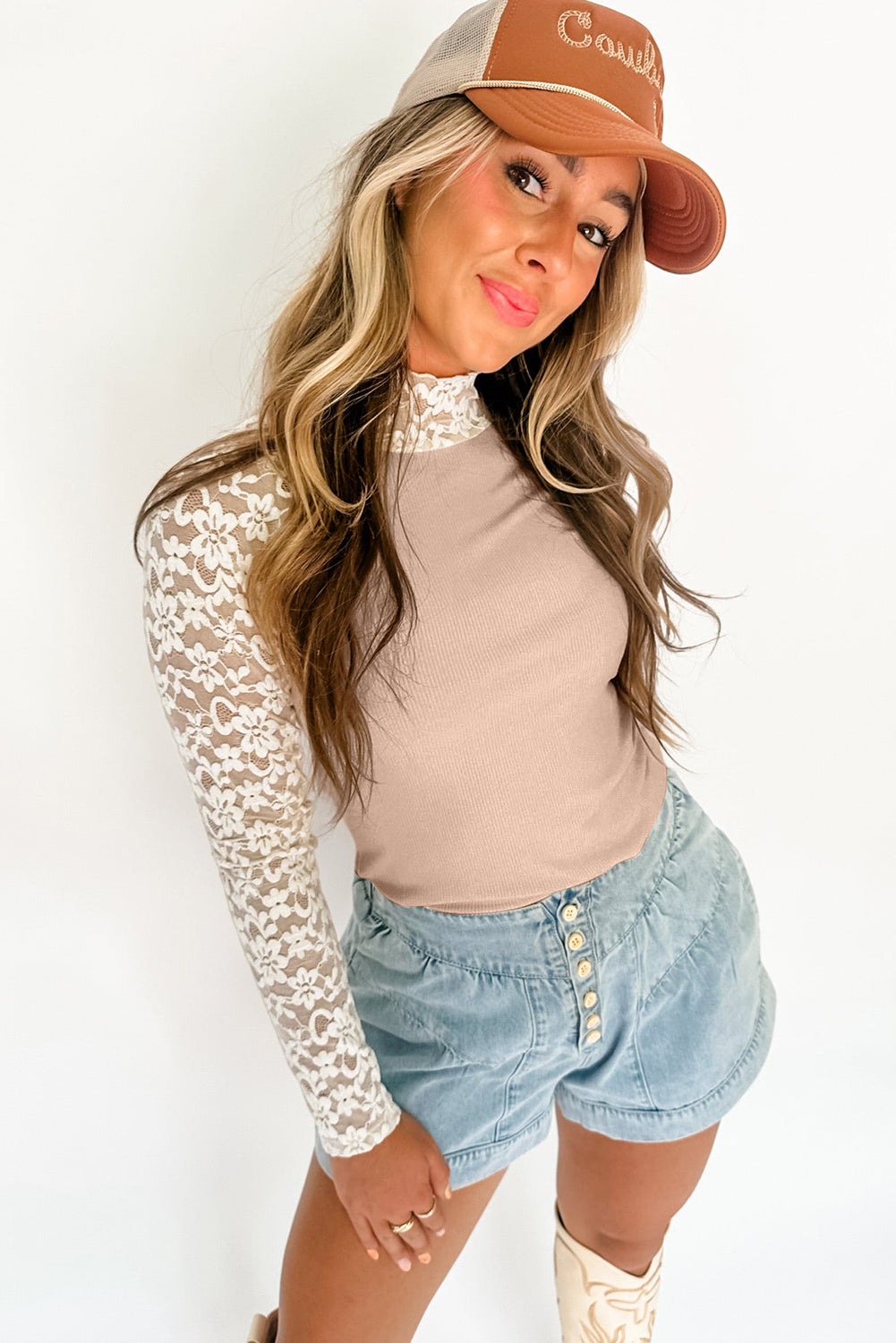 Black Floral Lace Patchwork Long Sleeve Slim Top
