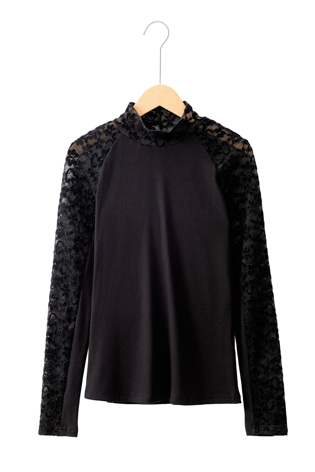 Black Floral Lace Patchwork Long Sleeve Slim Top