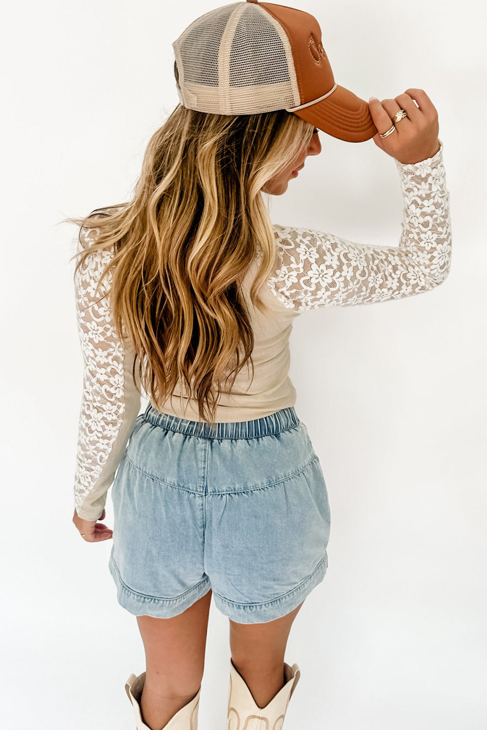 Black Floral Lace Patchwork Long Sleeve Slim Top